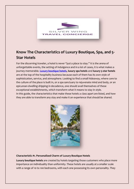 Know The Characteristics of Luxury Boutique, Spa, and 5-Star Hotels | PDF